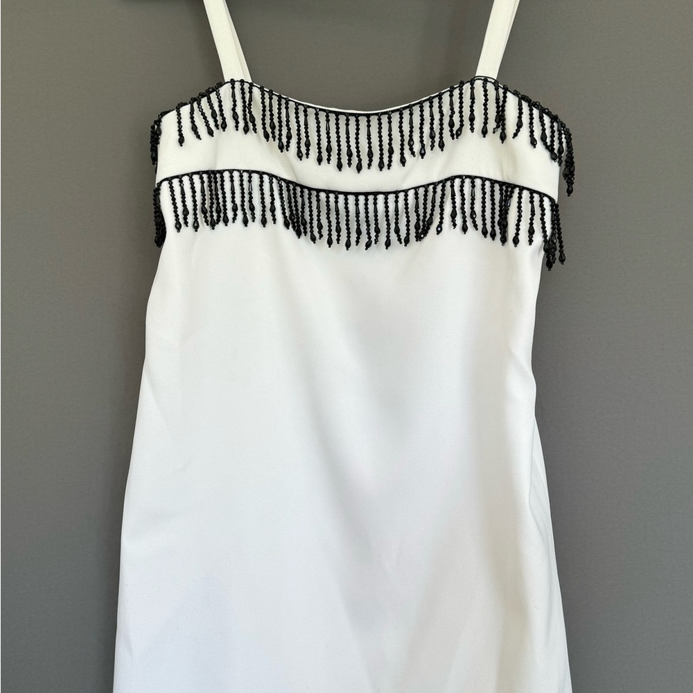 White Dress with Black Beaded Fringe